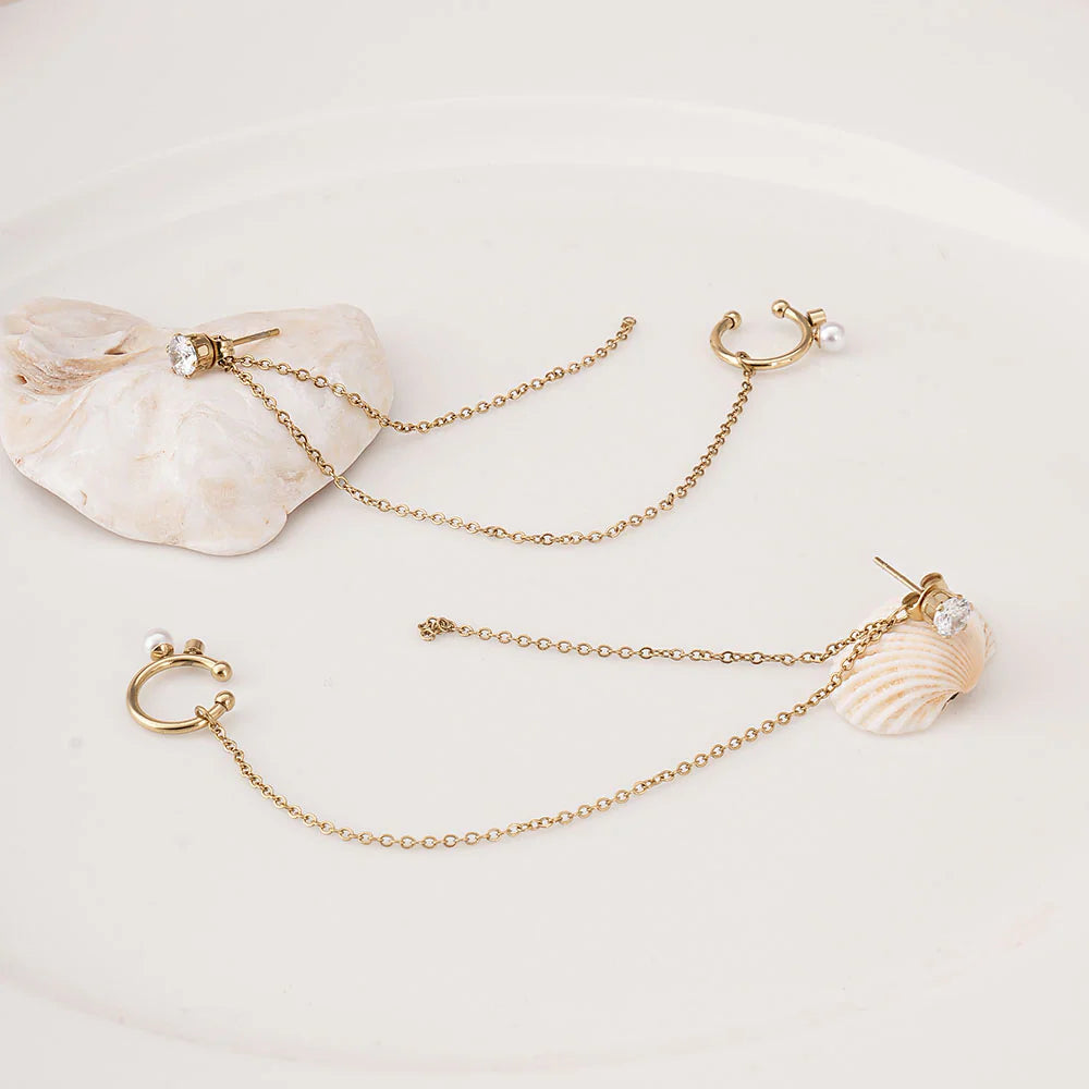 Diamond Stud & Cuff Chain Earrings image